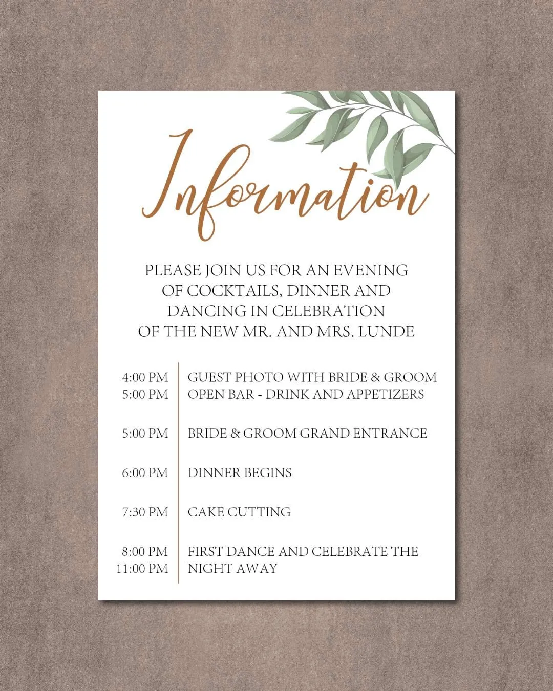 Pine Cone and Roses Simple Flat 5x7 Wedding Invitation