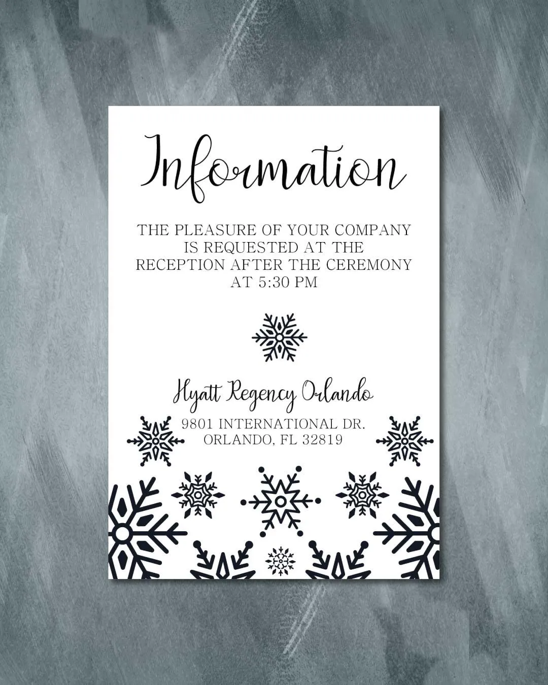 Black Snowflakes Simple Flat 5x7 Wedding Invitation
