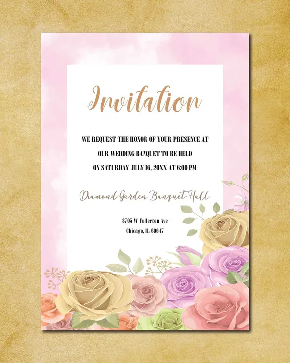 Multicolored Rose Bouquet Simple Flat 5x7 Wedding Invitation
