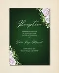 Green and Roses Simple Flat 5x7 Wedding Invitation