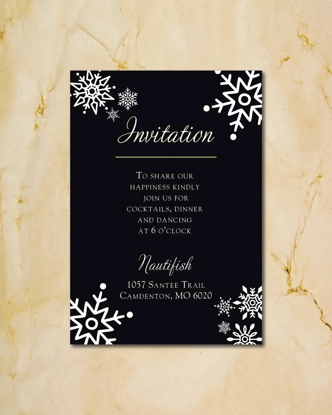 Dark Invitation Snowflakes Simple Flat 5x7 Wedding Invitation