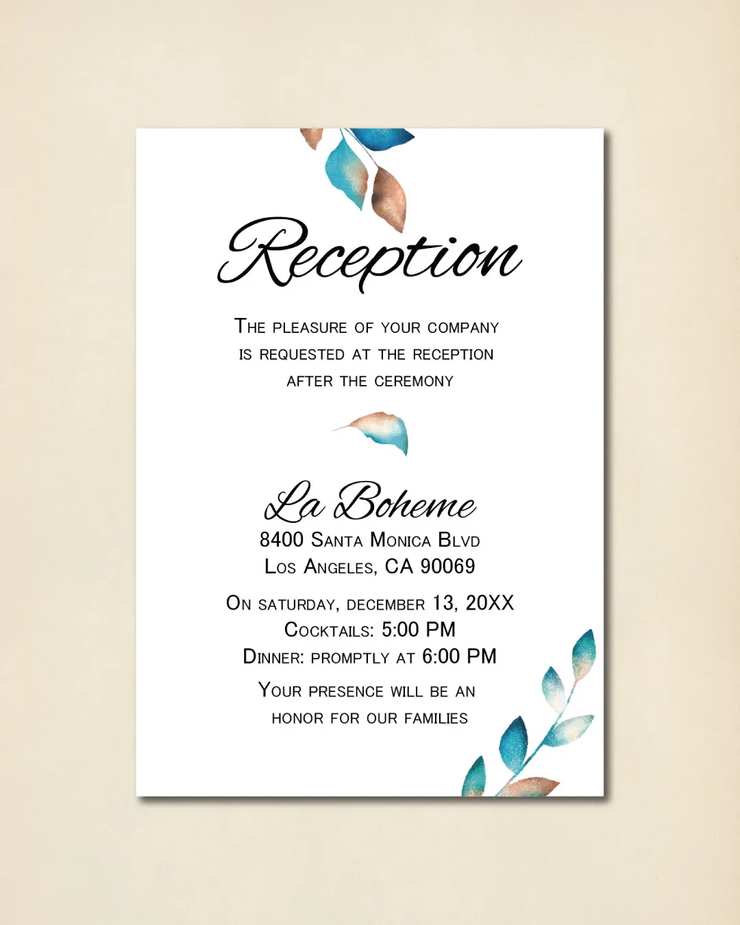 Leaves and Branches Gradient Simple Flat 5x7 Wedding Invitation