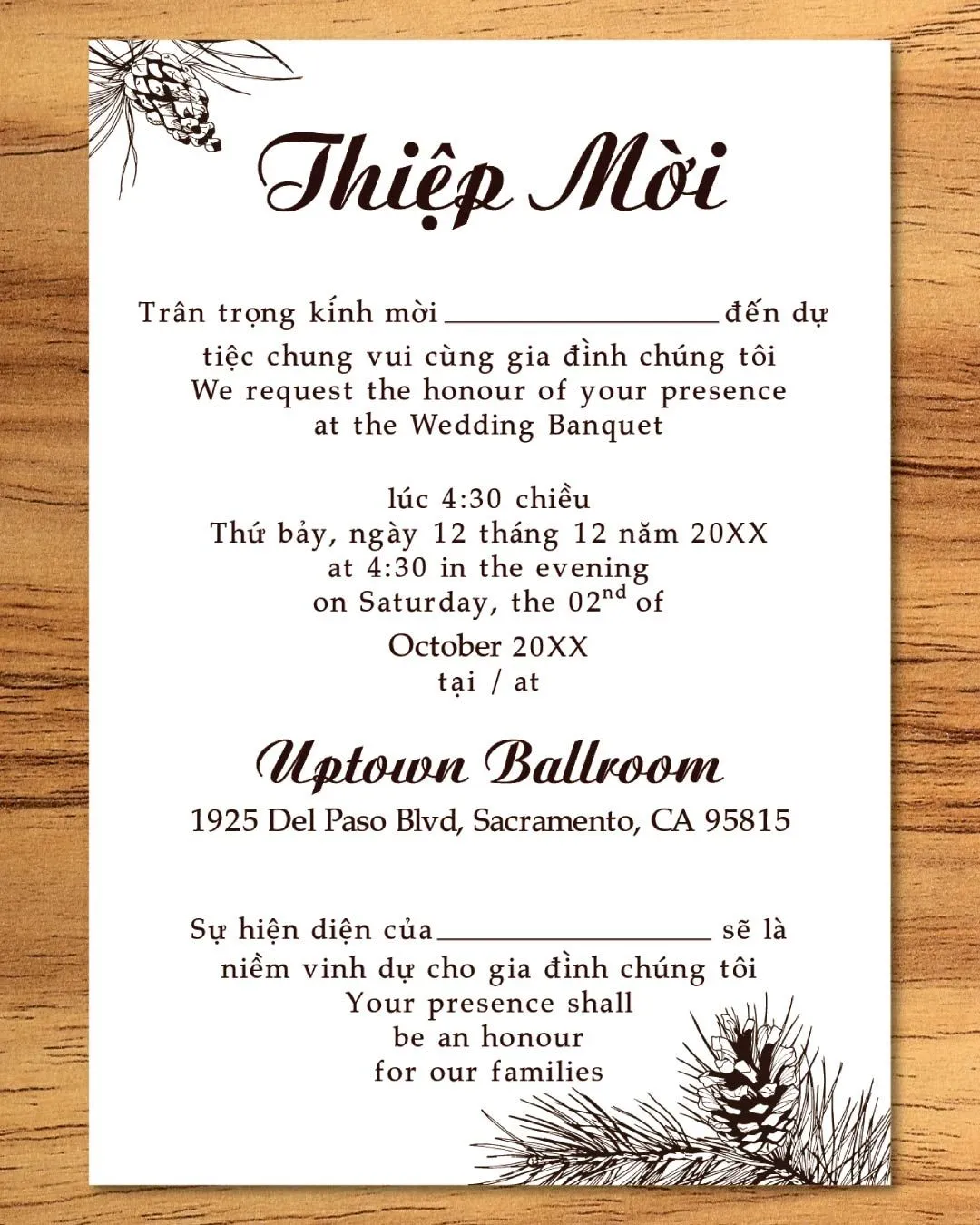 Christmas Brown Branches Simple Flat 5x7 Wedding Invitation