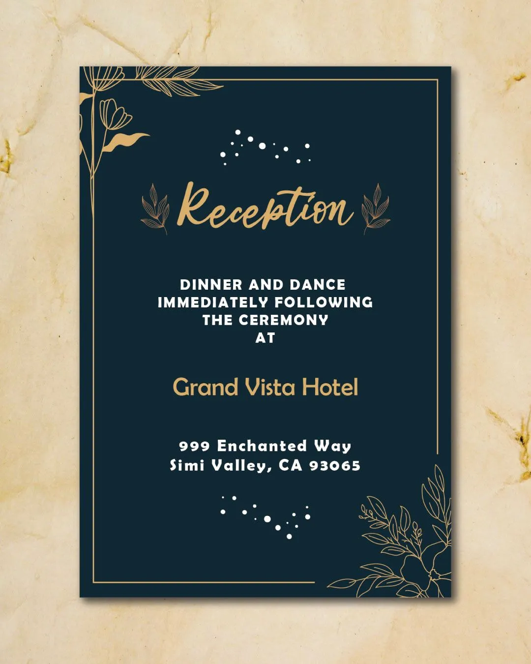 Golden Flowers Simple Flat 5x7 Wedding Invitation