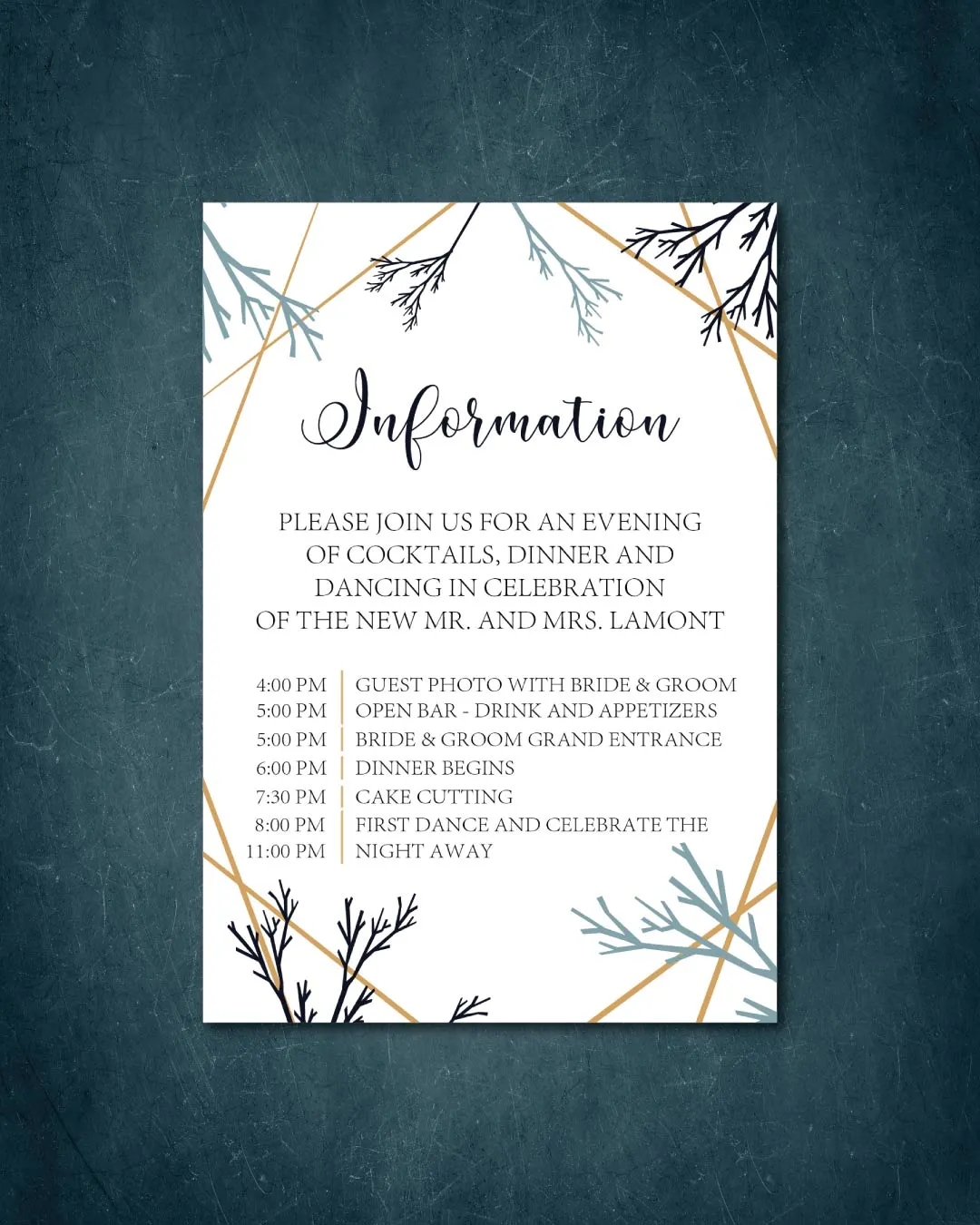 Geometric Frame Branches Simple Flat 5x7 Wedding Invitation