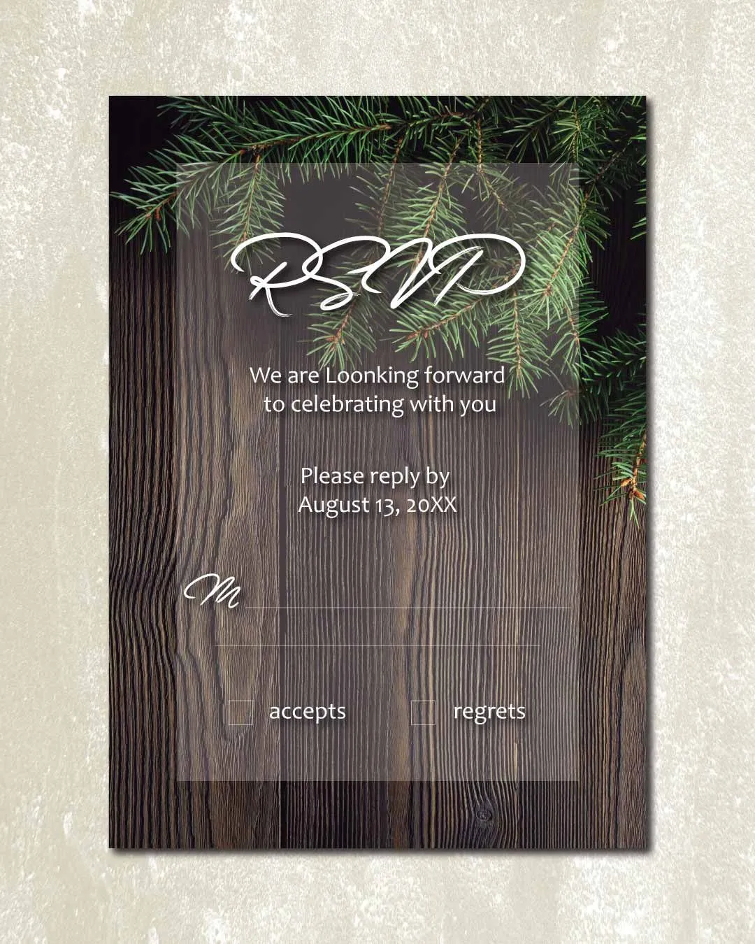 Pine and Wood Design Simple Flat 5x7 Wedding Invitation