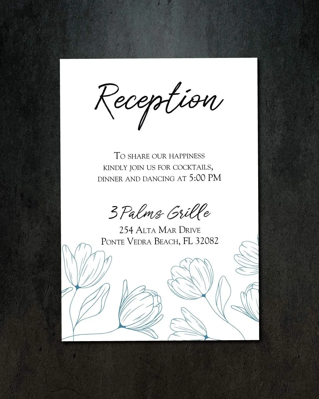 Blue Floral Silhouettes Simple Flat 5x7 Wedding Invitation