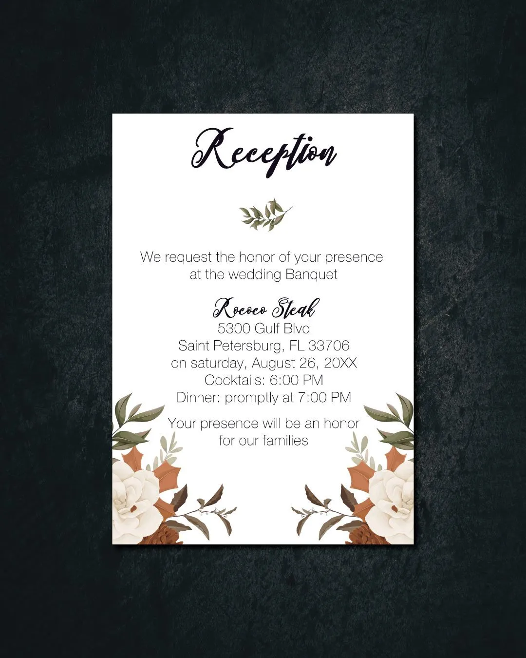 Brown and White Flower Simple Flat 5x7 Wedding Invitation