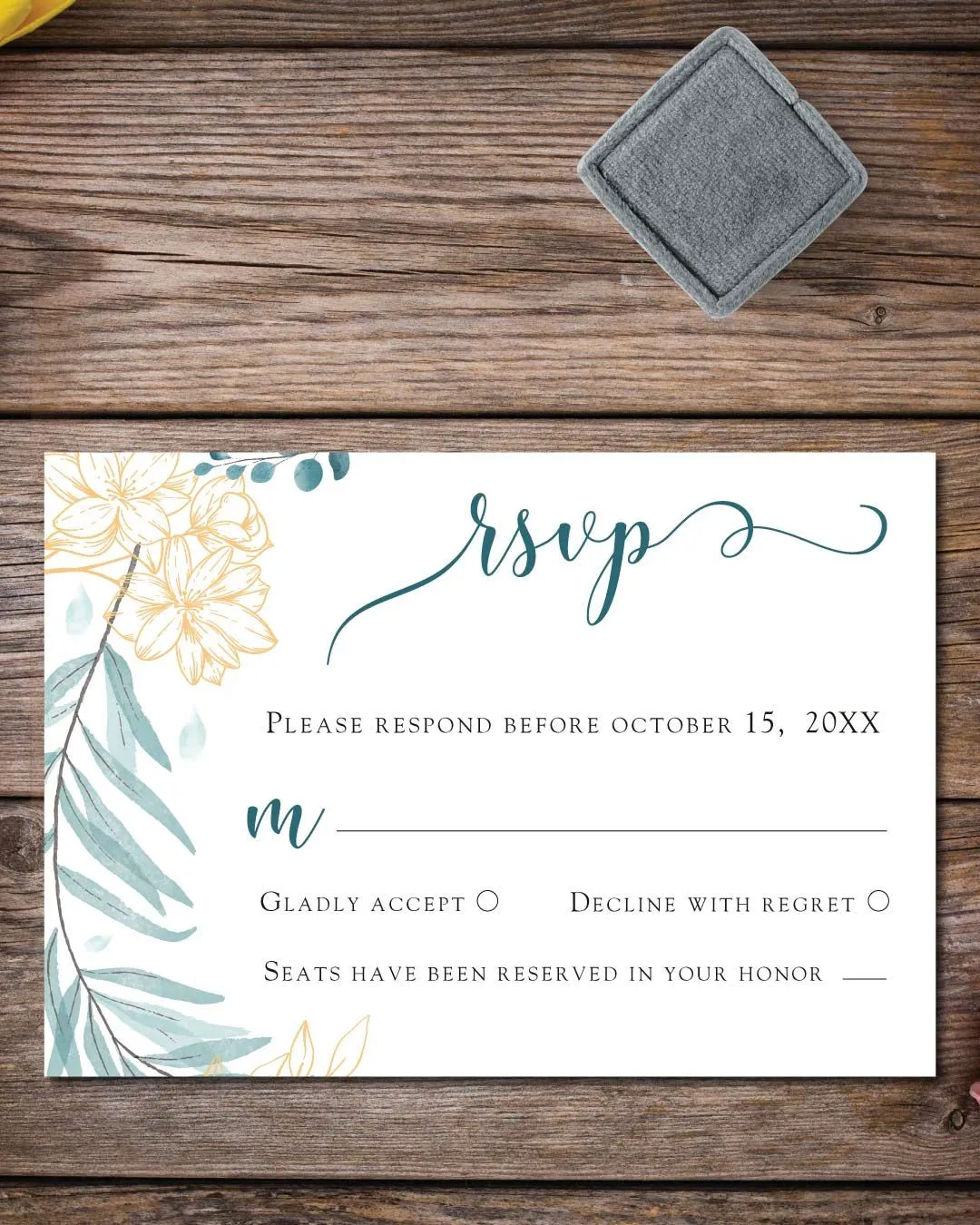 Blue Leaves And Branches Acrylic Wedding Invitation