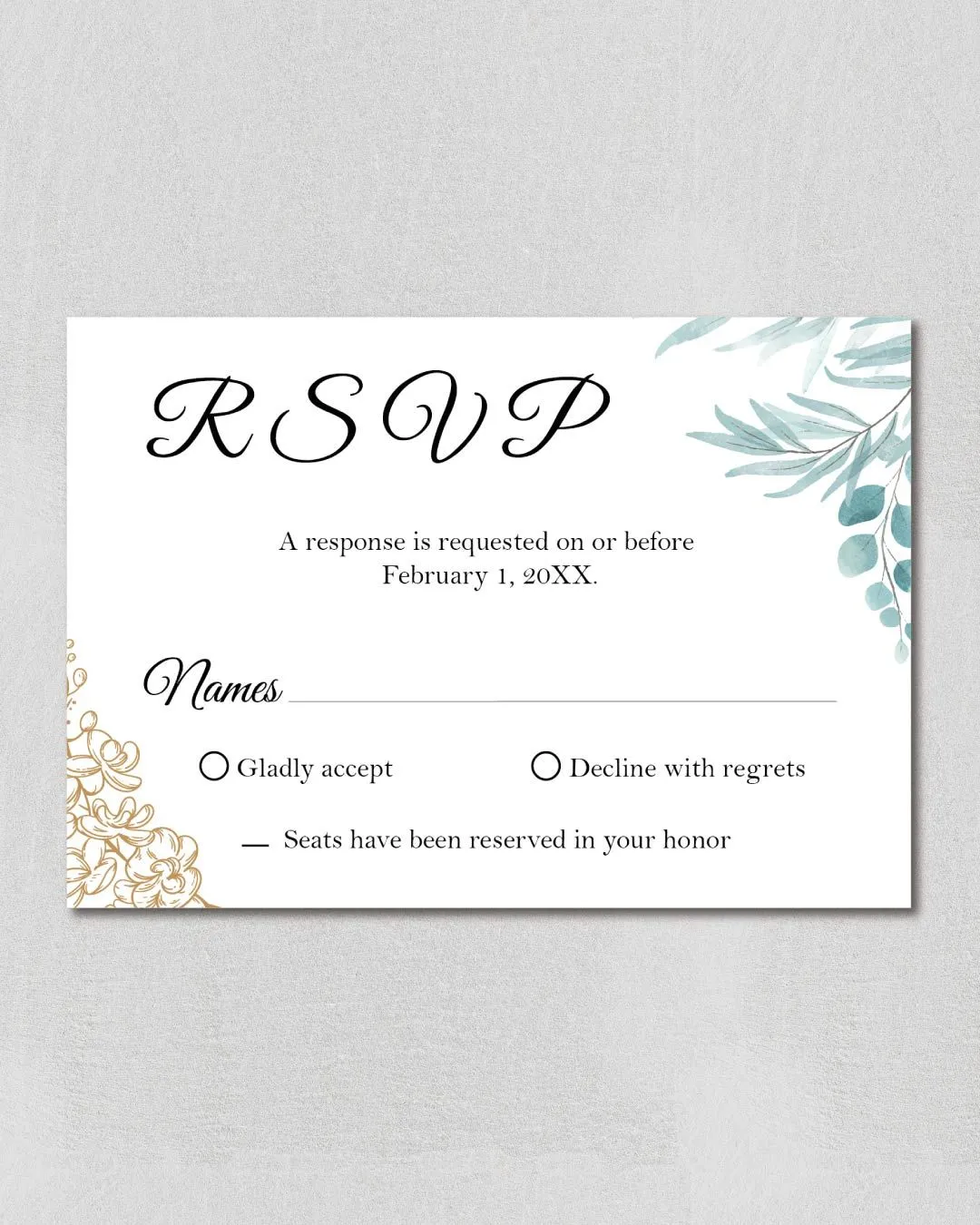 Blue Leaves And gold Acrylic Wedding Invitation