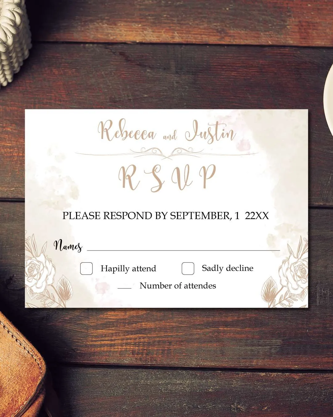 Beige Flower And Branch Acrylic Wedding Invitation