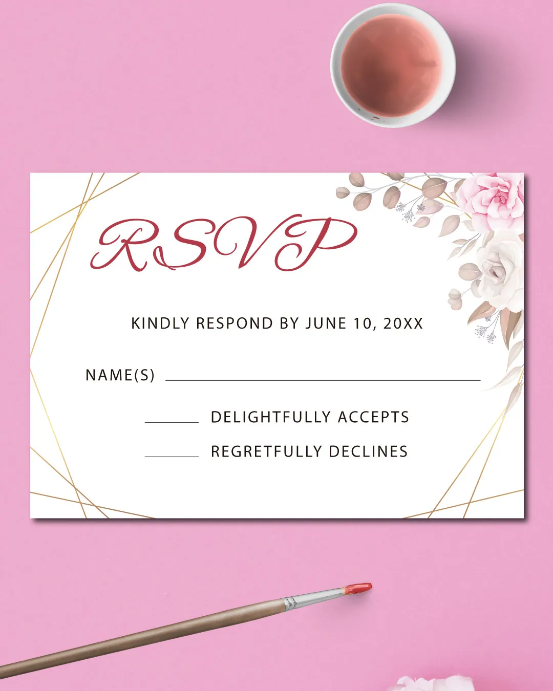 Pink Flowers In Corners Acrylic Wedding Invitation