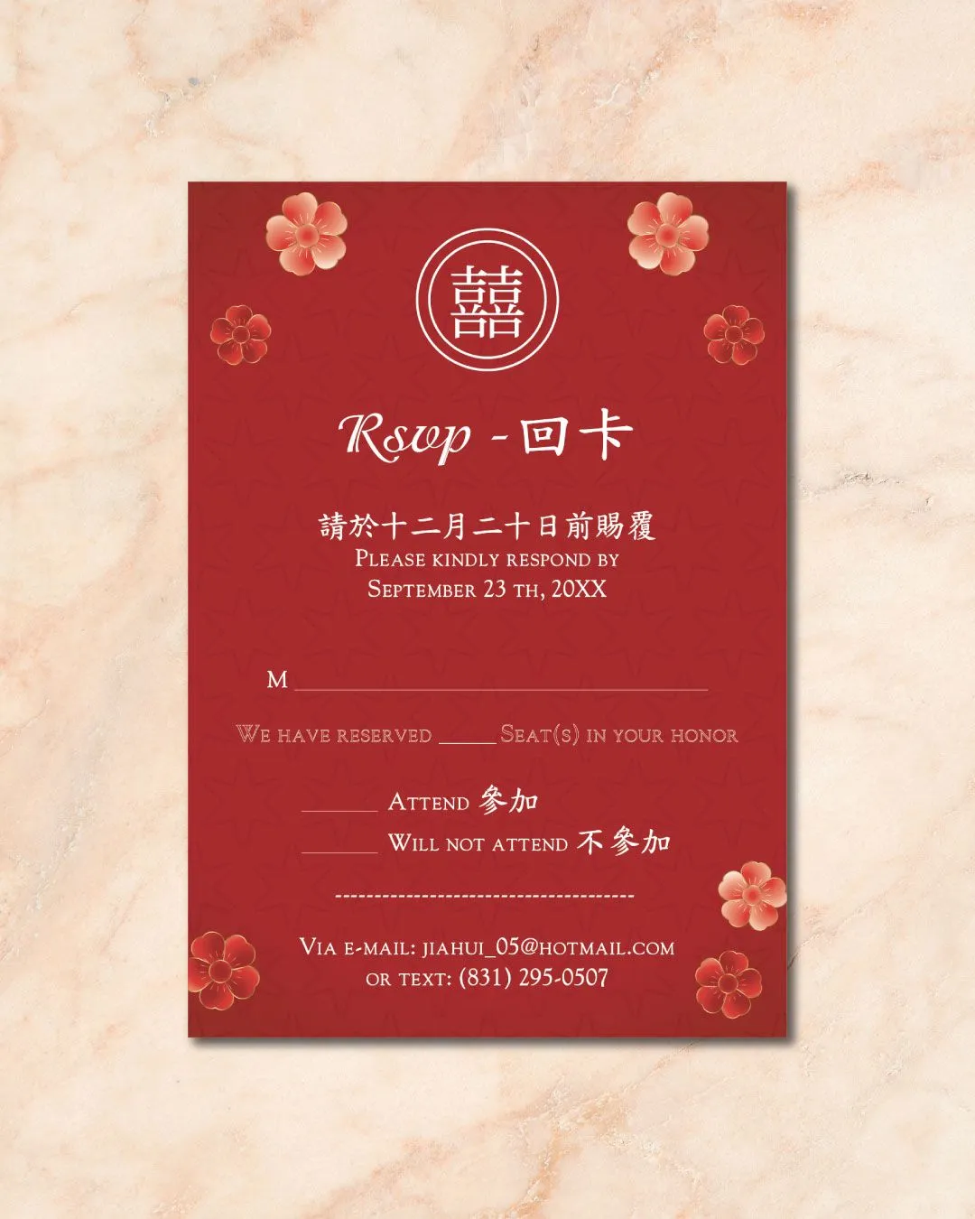 Pink and Red Falling Simple Flat 5x7 Wedding Invitation