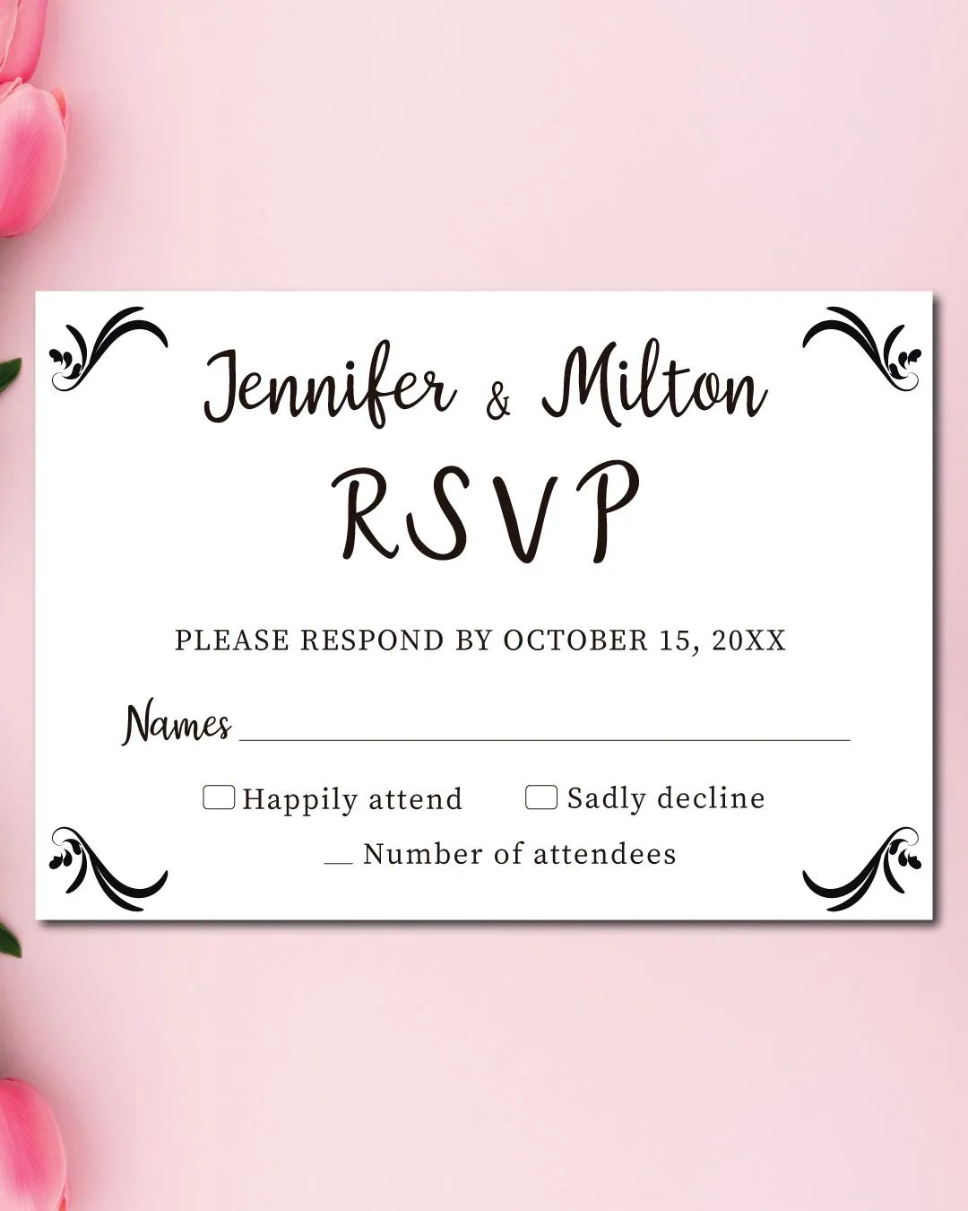 Black Ornamental Corners Acrylic Wedding Invitation