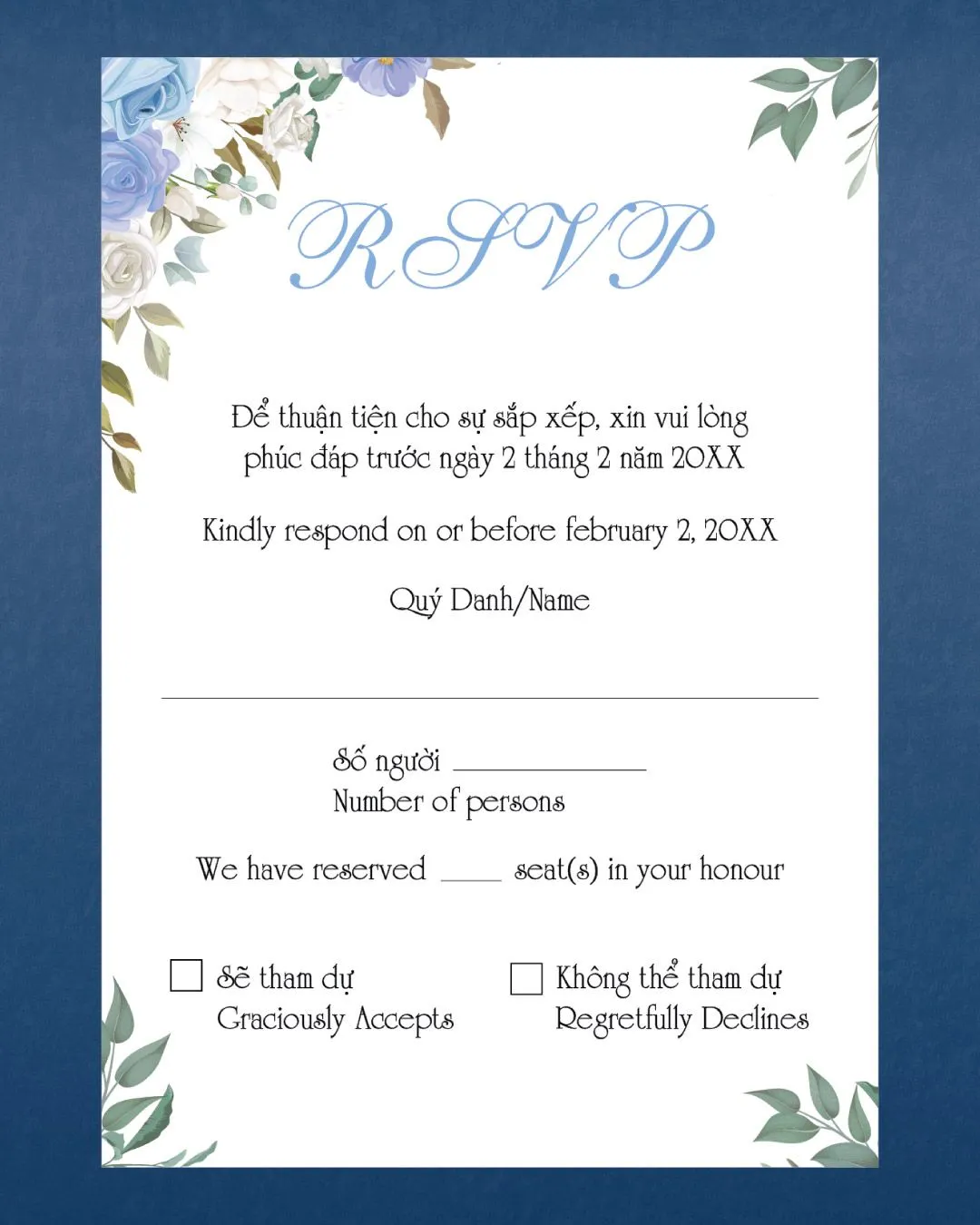 Floral Winter Simple Flat 5x7 Wedding Invitation