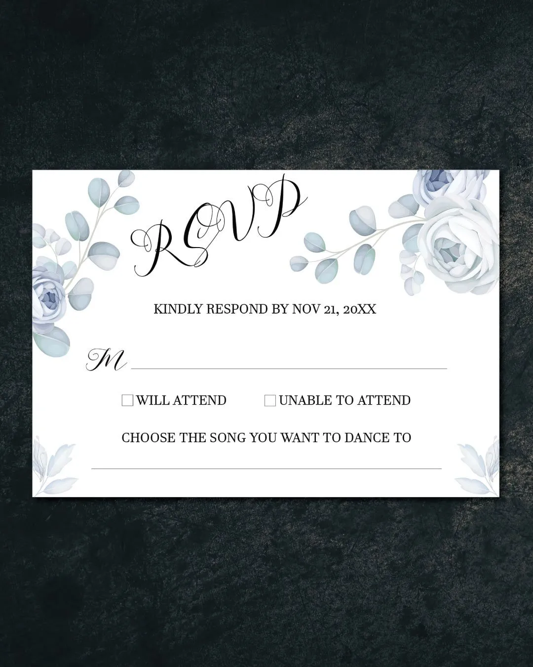 Subtle Blue Flowers Simple Flat 5x7 Wedding Invitation