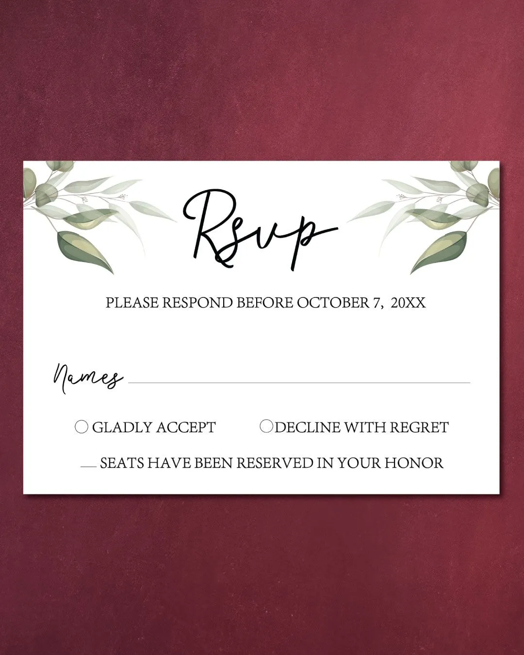 Winter Flowers and Frame Simple Flat 5x7 Wedding Invitation