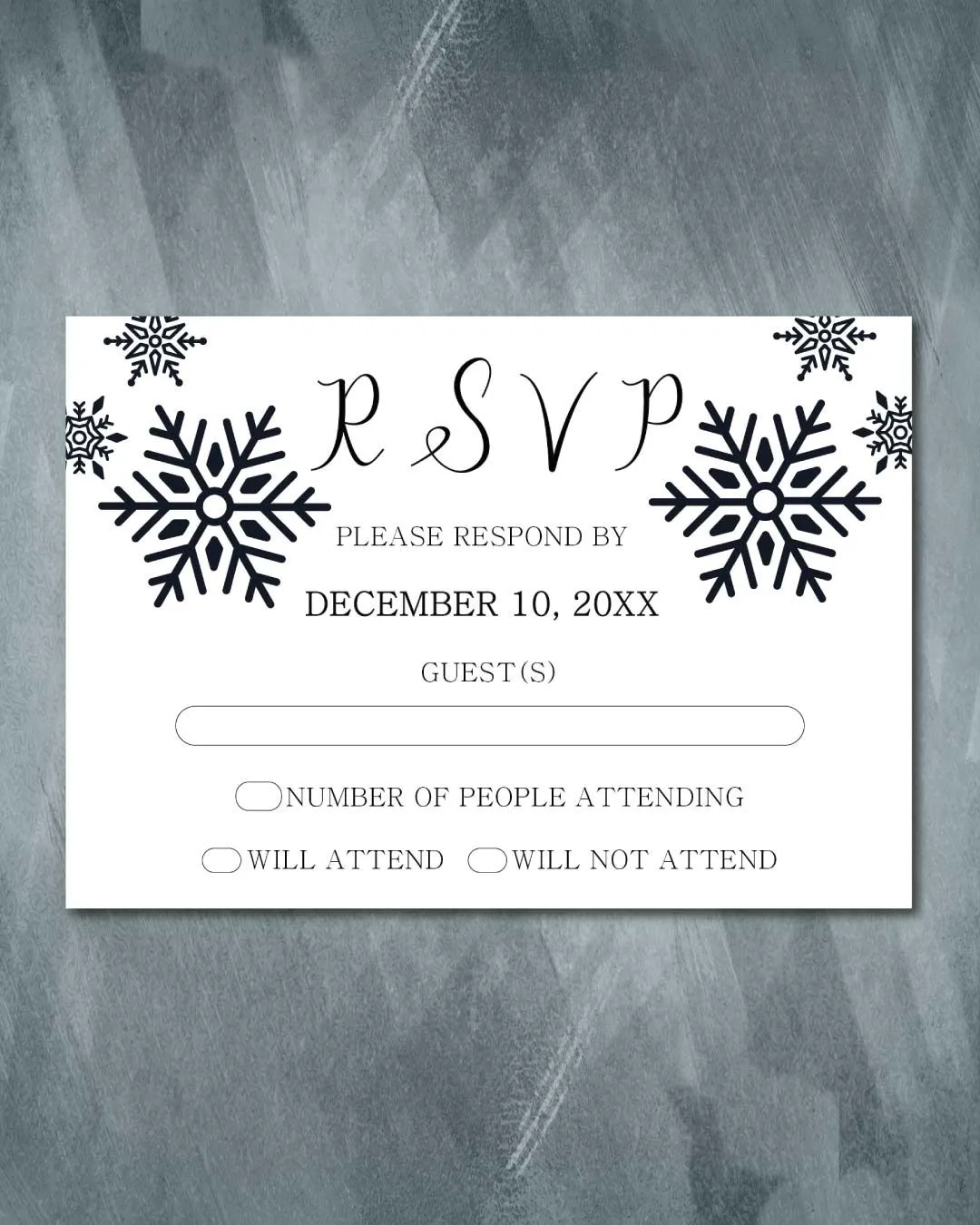 Black Snowflakes Simple Flat 5x7 Wedding Invitation