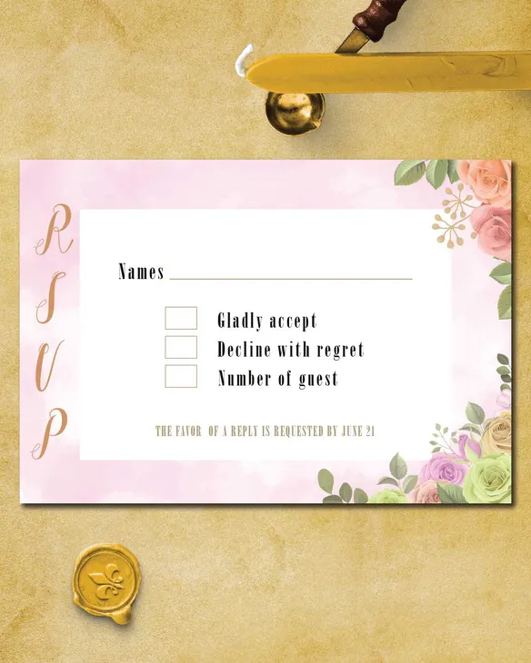 Multicolored Rose Bouquet Simple Flat 5x7 Wedding Invitation