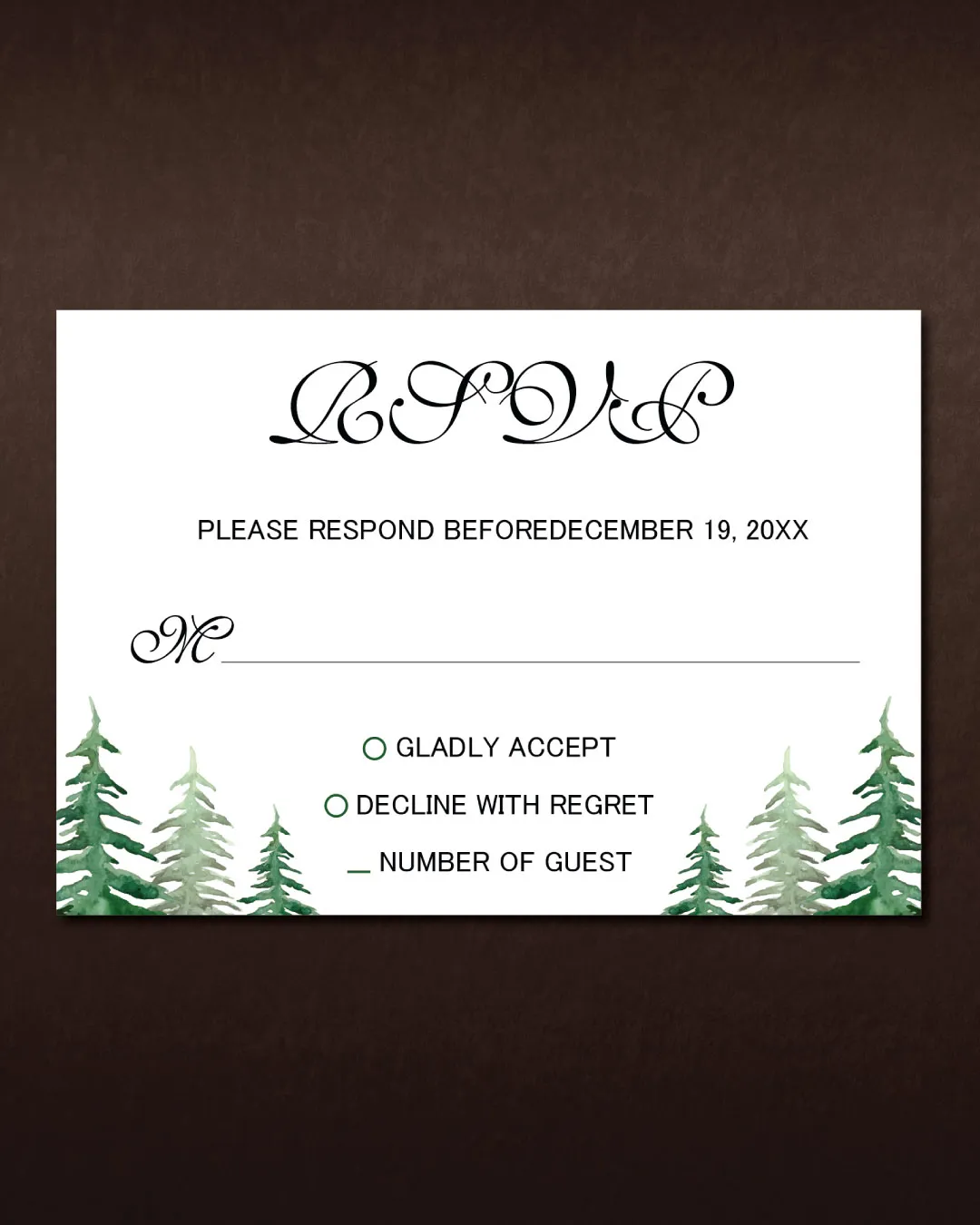 Watercolor Pines Simple Flat 5x7 Wedding Invitation