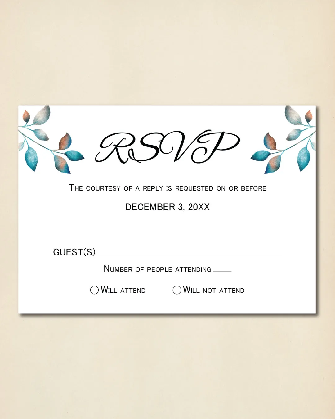 Leaves and Branches Gradient Simple Flat 5x7 Wedding Invitation