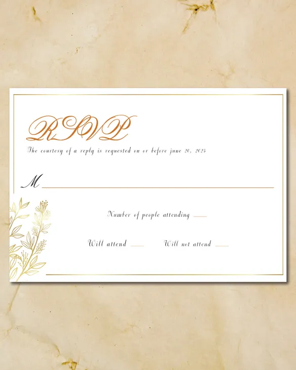 Golden Leaves Simple Flat 5x7 Wedding Invitation