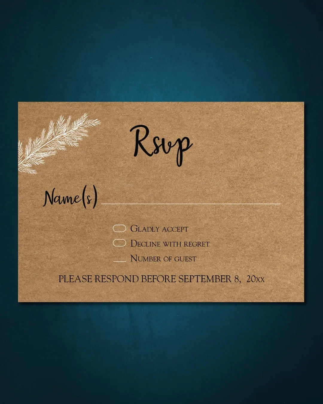 Cardboard White Branches Simple Flat 5x7 Wedding Invitation