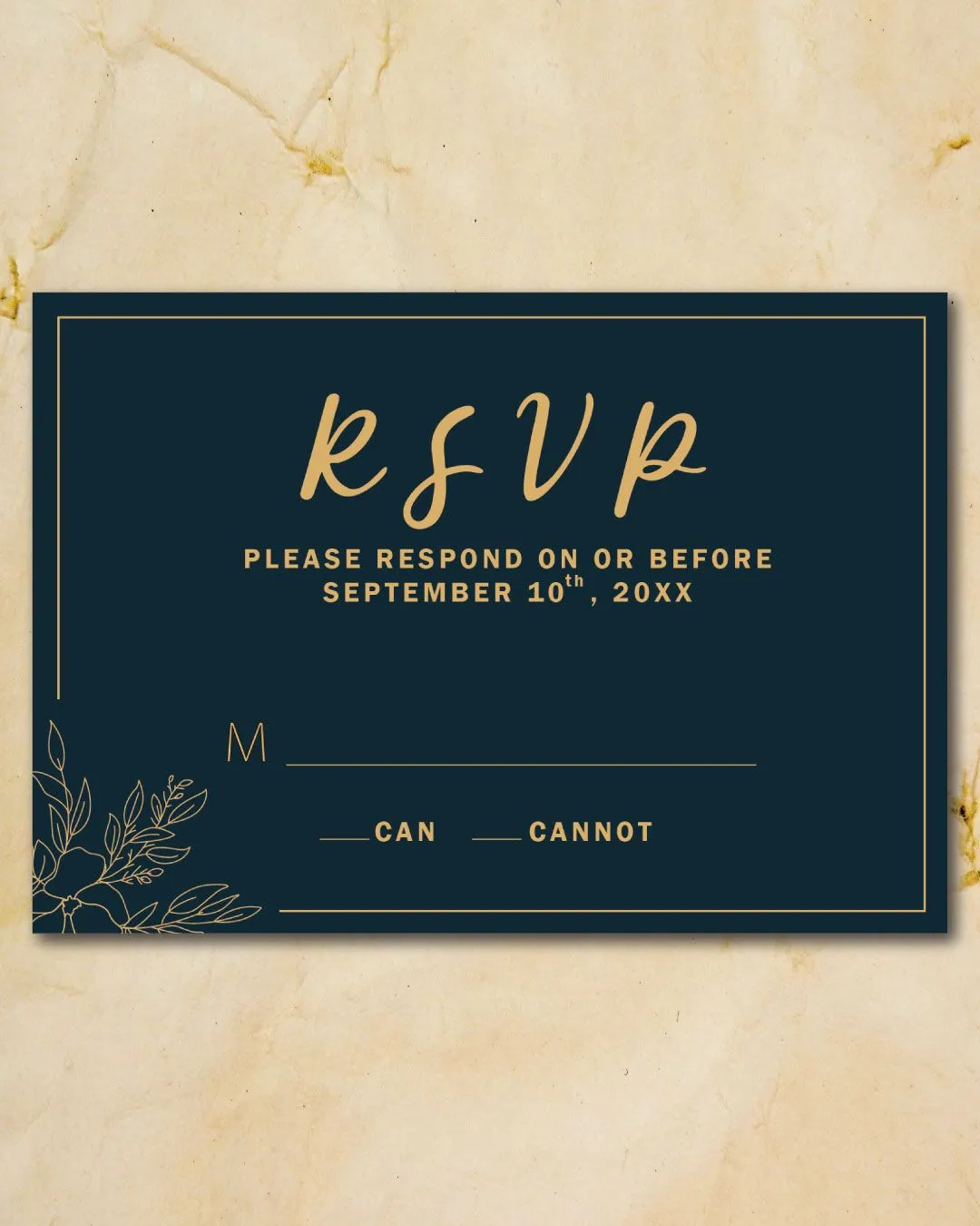 Golden Flowers Simple Flat 5x7 Wedding Invitation