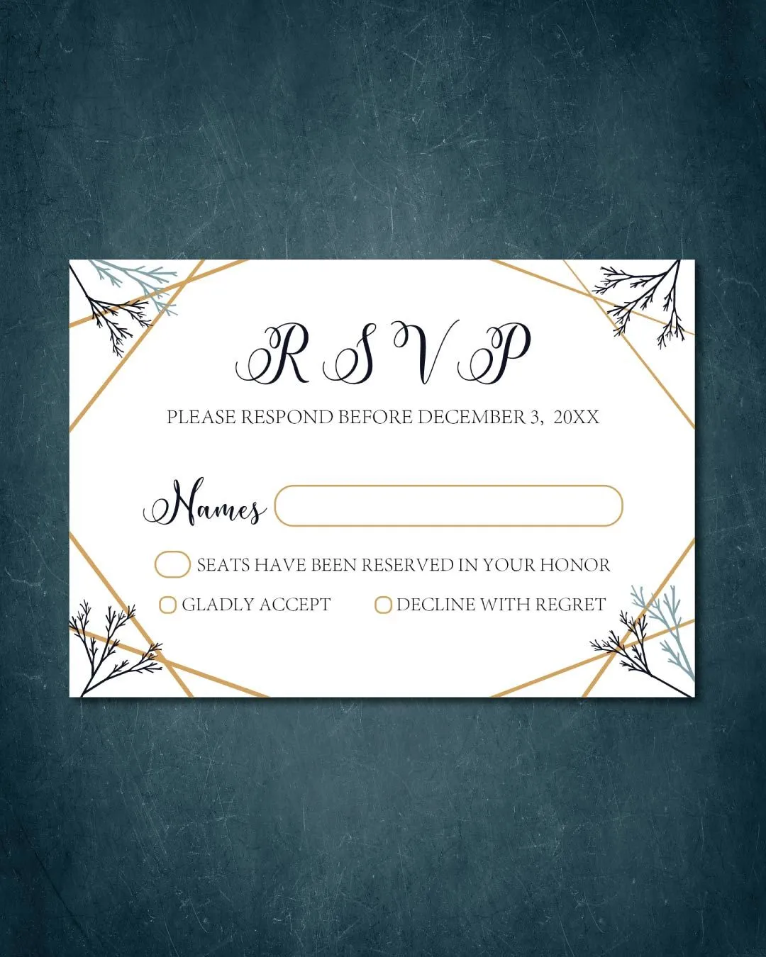 Geometric Frame Branches Simple Flat 5x7 Wedding Invitation