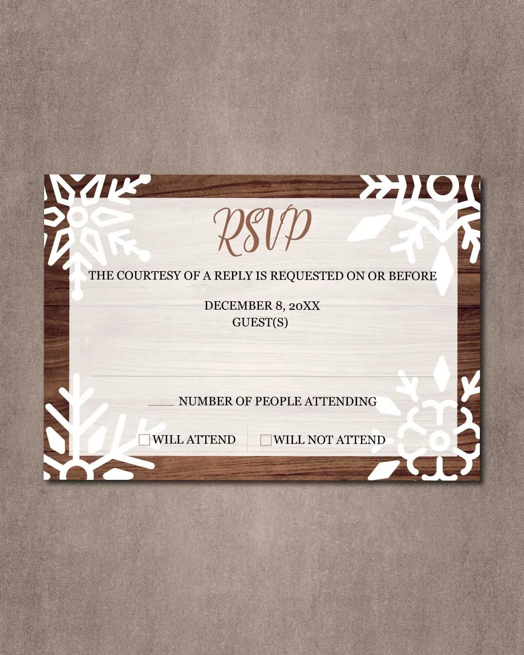 Wooden Frame Snowflakes Simple Flat 5x7 Wedding Invitation