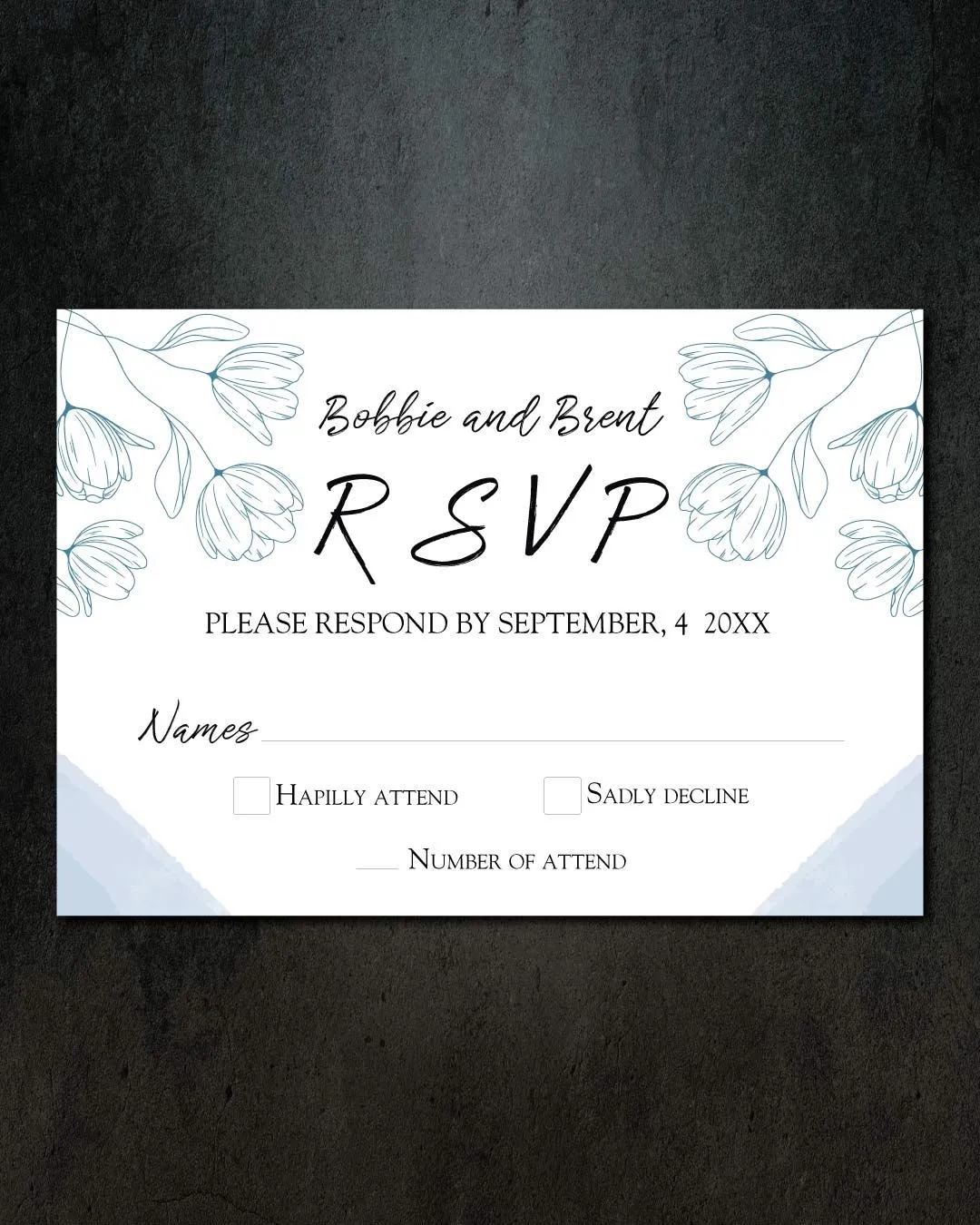 Blue Floral Silhouettes Simple Flat 5x7 Wedding Invitation