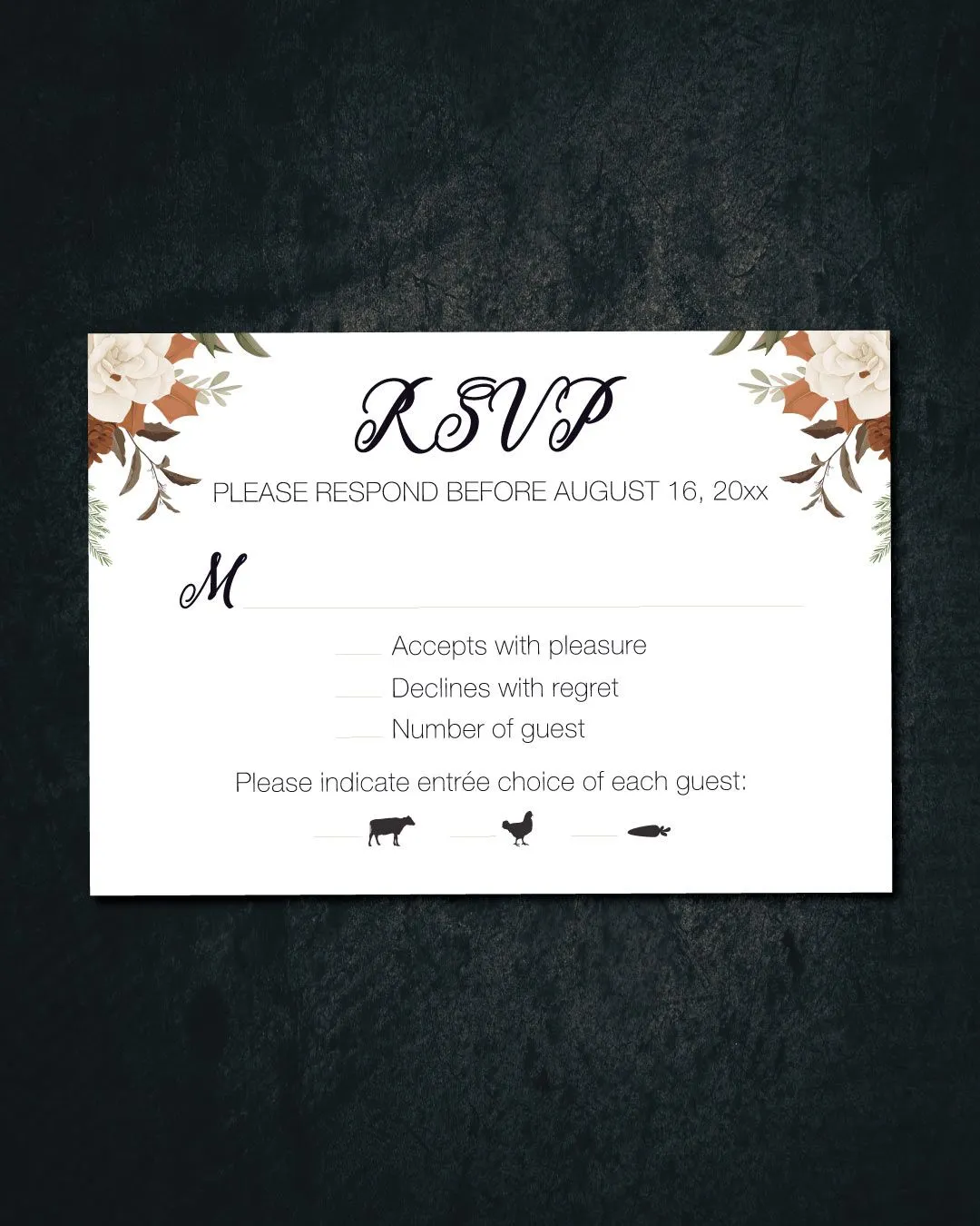 Brown and White Flower Simple Flat 5x7 Wedding Invitation