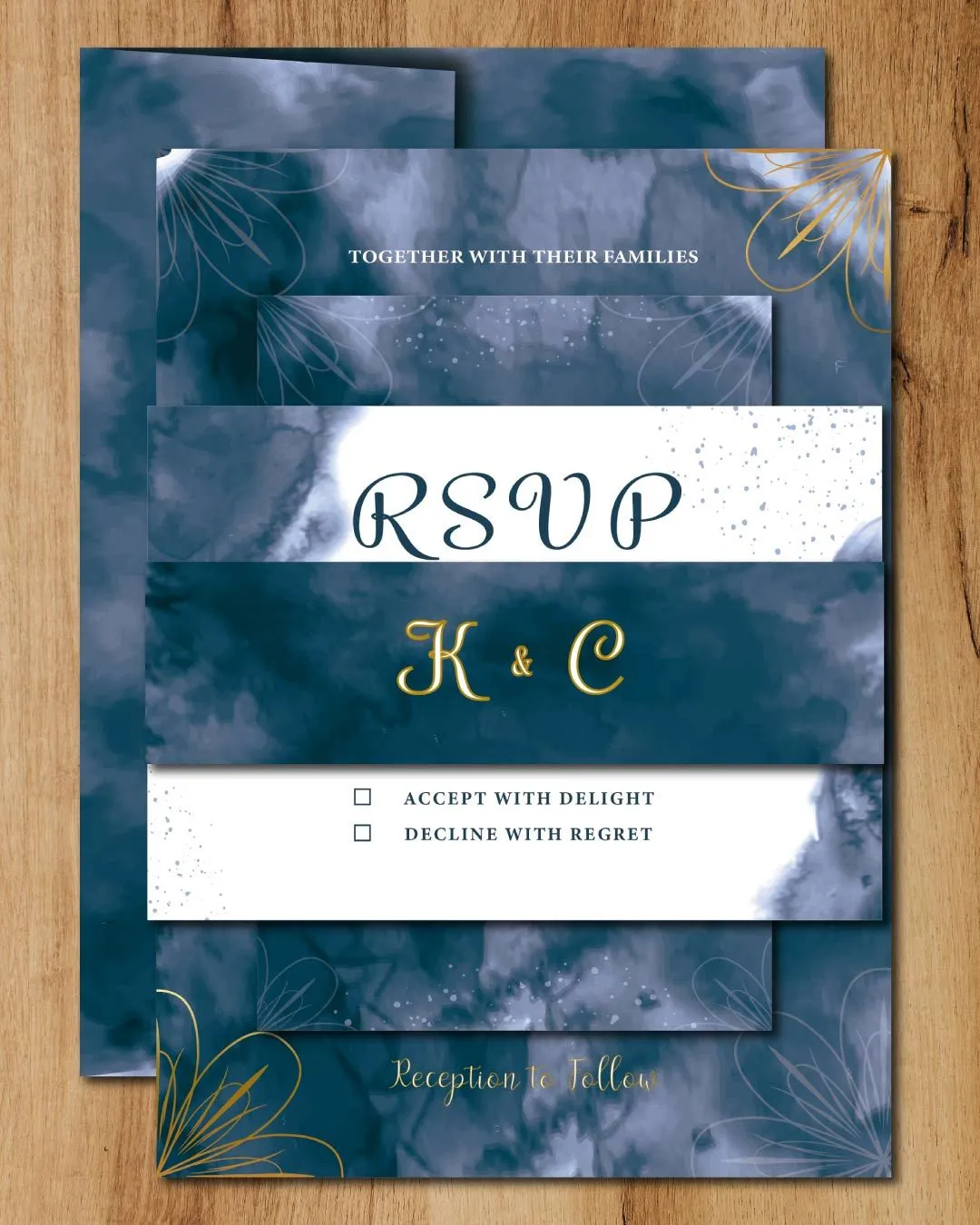 Deep Blue Watercolor Simple Flat 5x7 Wedding Invitation