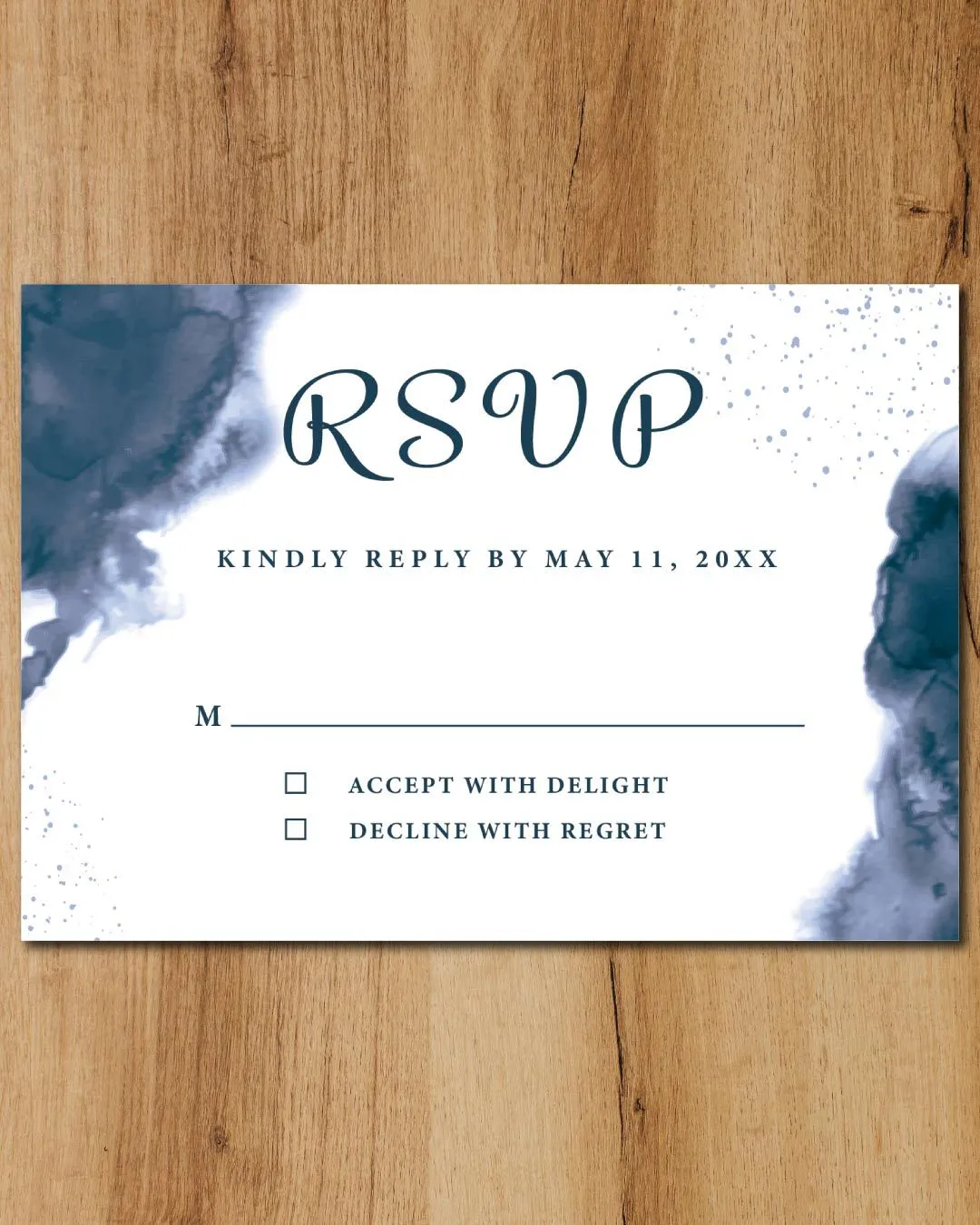 Deep Blue Watercolor Simple Flat 5x7 Wedding Invitation