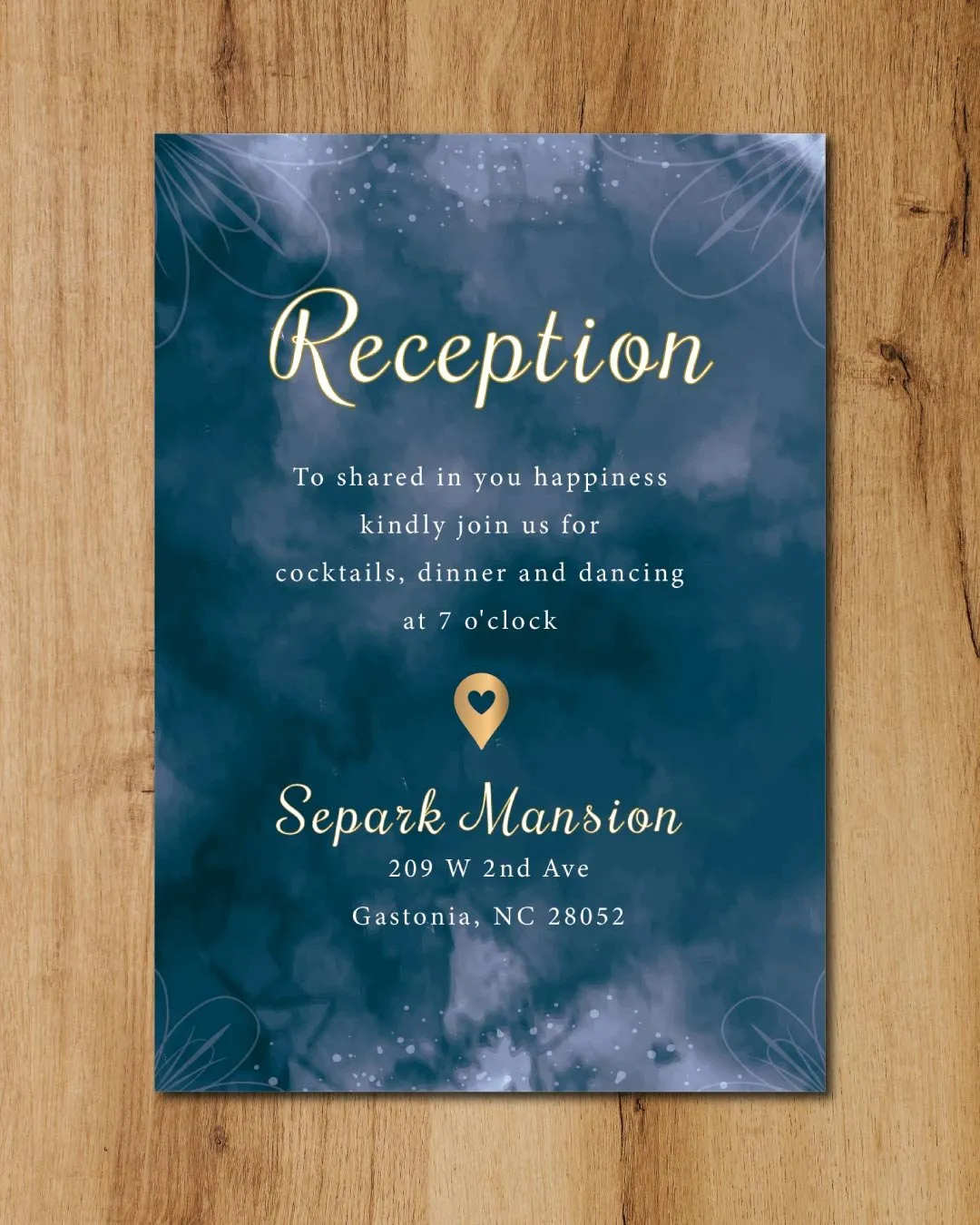 Deep Blue Watercolor Simple Flat 5x7 Wedding Invitation