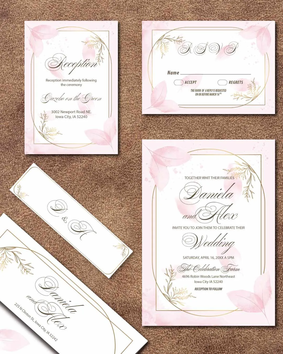 Floral Soft Pink Simple Flat 5x7 Wedding Invitation