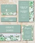 Pastel Green Flowers Simple Flat 5x7 Wedding Invitation