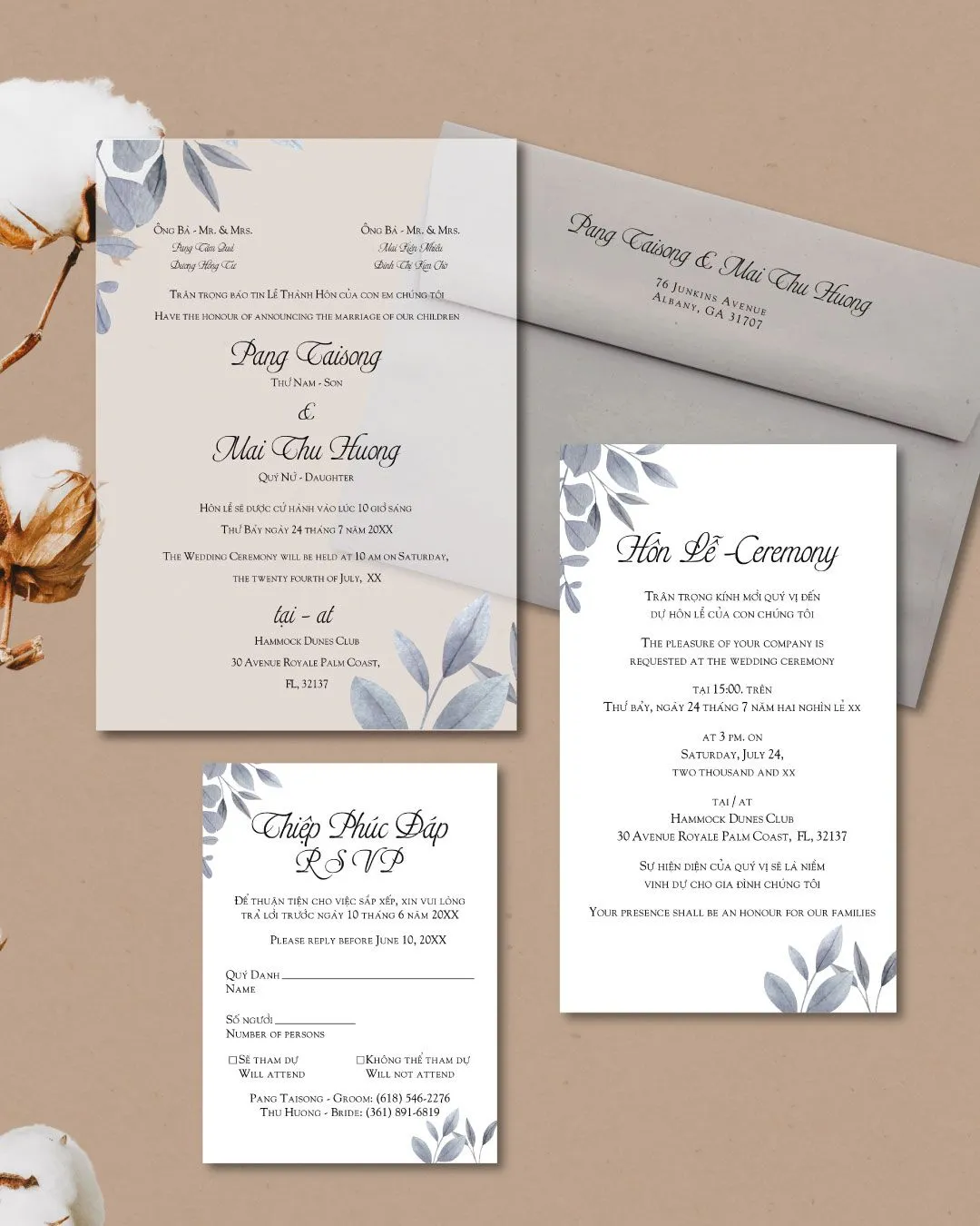 Frozen Winter Leaves Acrylic Wedding Invitation