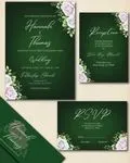 Green and Roses Simple Flat 5x7 Wedding Invitation
