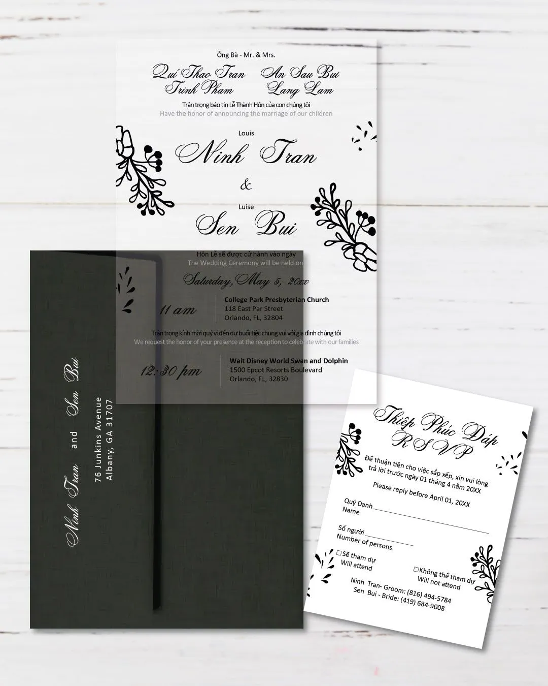 Branch Silhouette Flower Acrylic Wedding Invitation