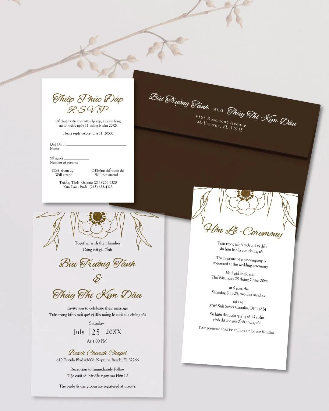 Large Flower In The Border Acrylic Wedding Invitation