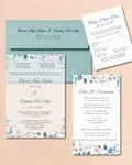 Borders Blue Leaves Acrylic Wedding Invitation
