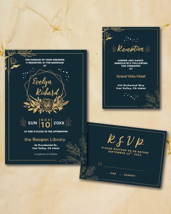 Golden Flowers Simple Flat 5x7 Wedding Invitation