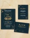 Golden Flowers Simple Flat 5x7 Wedding Invitation