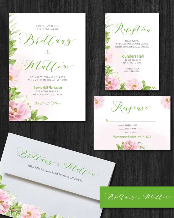 Bright Spring Floral Simple Flat 5x7 Wedding Invitation