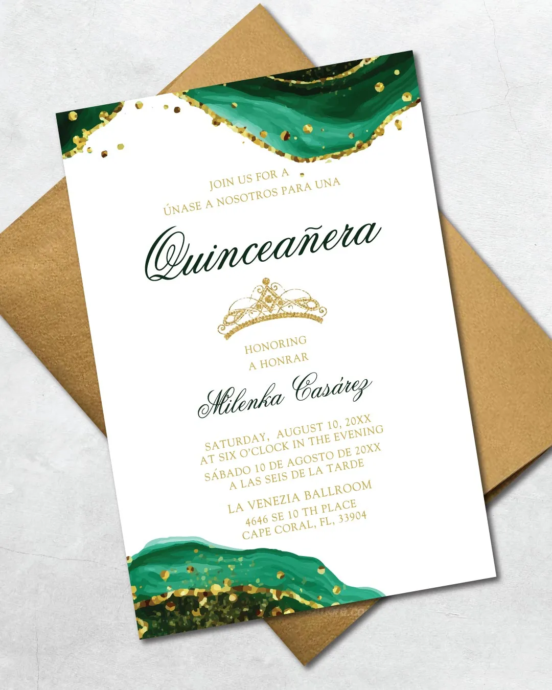 Quinceanera Emerald Watercolor 1