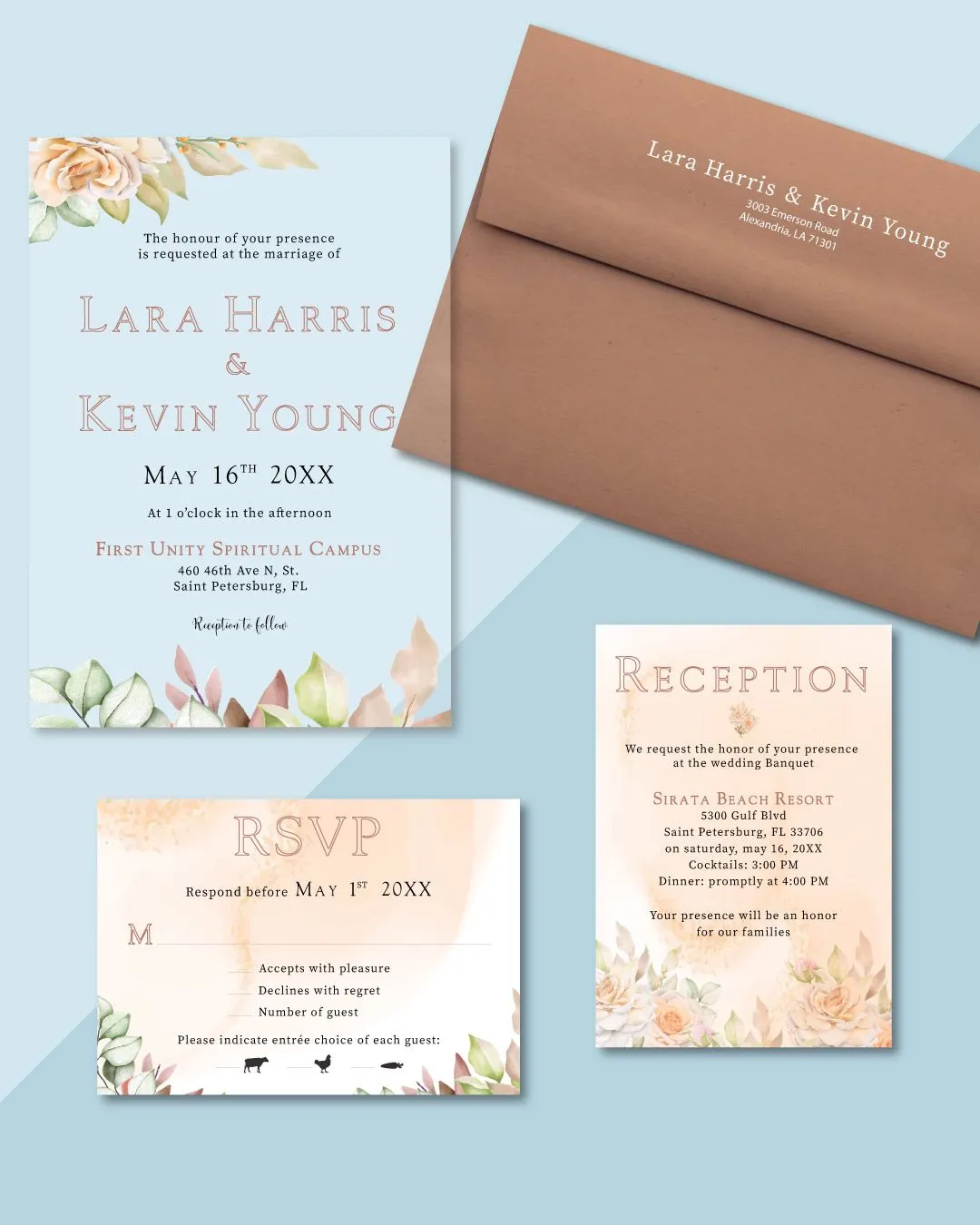 Leaves In Peach Tones Acrylic Wedding Invitation