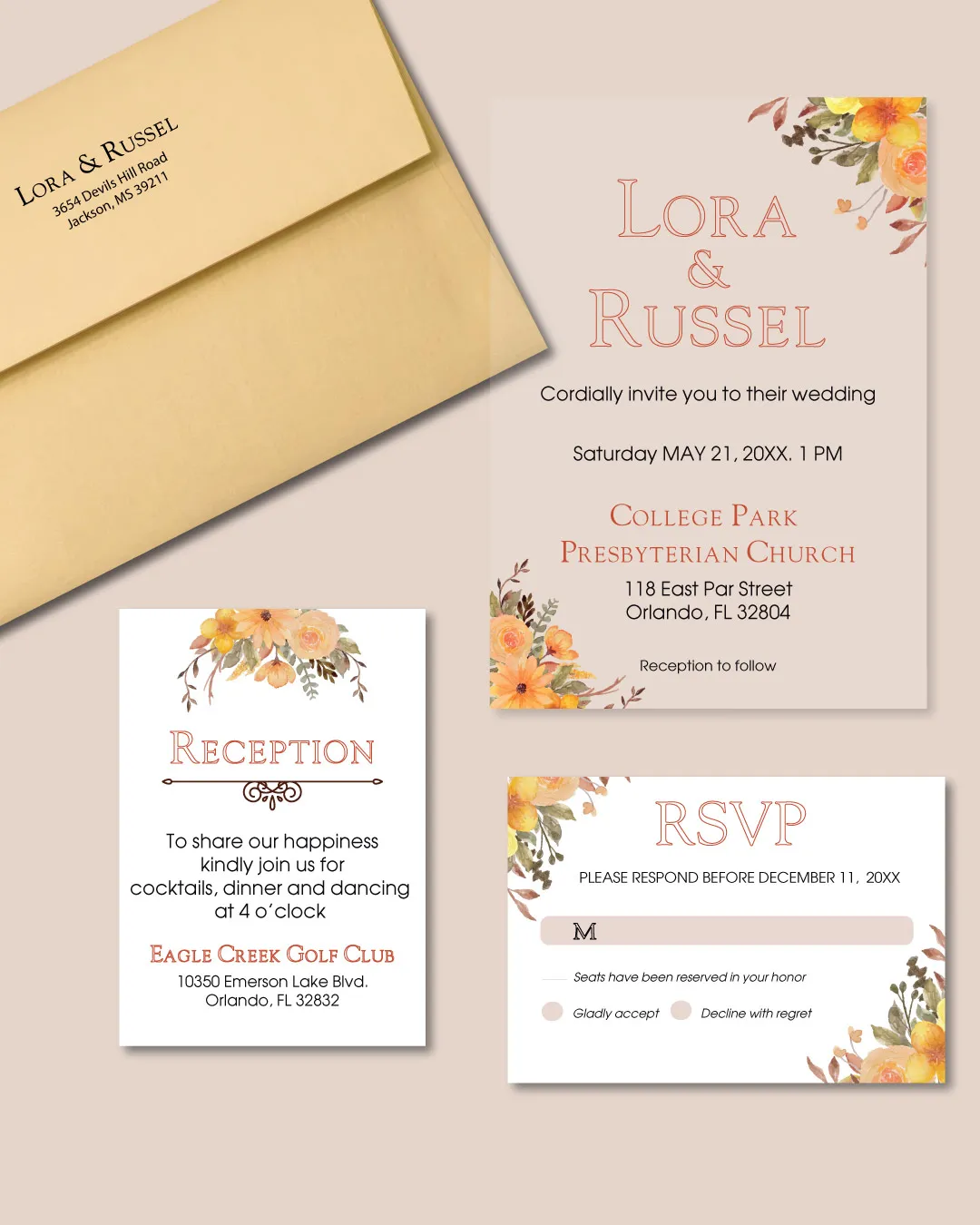 Yellow And Orange Flower Acrylic Wedding Invitation 1