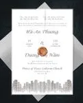 City Buildings Vellum Wrapped Vietnamese & English Wedding Invitation