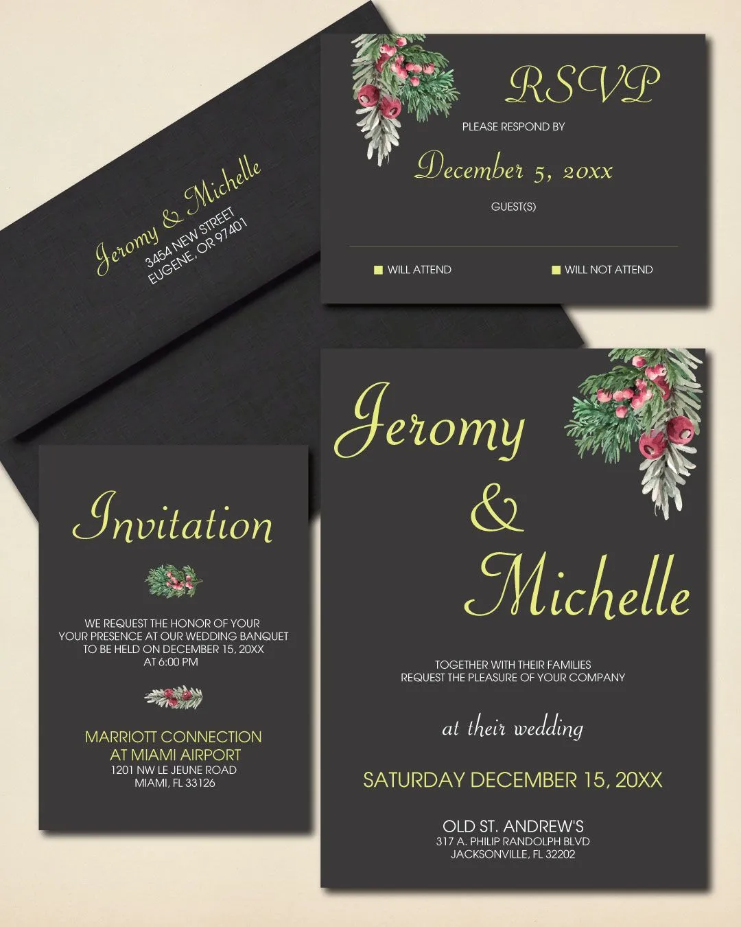 Christmas Decoration Simple Flat 5x7 Wedding Invitation